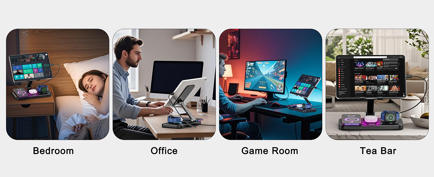 Бездротова зарядна станція 4-в-1 для iPhone, складаний тримач для планшета, індуктивне зарядне для iPhone 16/15/14/13/12/11 та iWatch