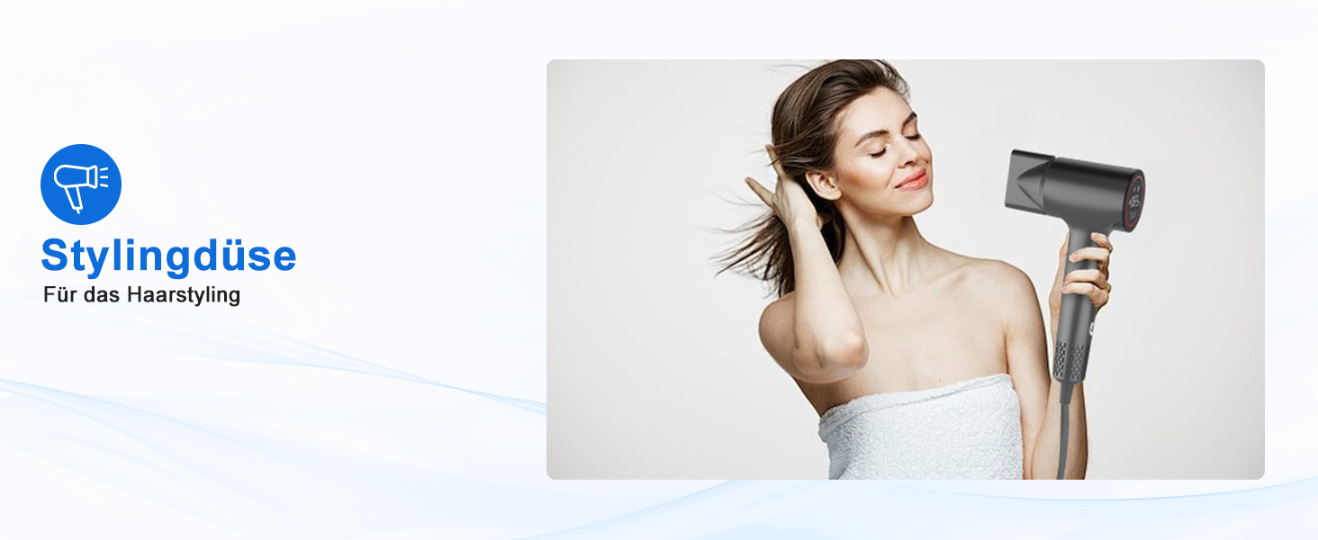 Фен для волосся з плазмою та безщітковим мотором 110 000 об/хв – швидке сушіння, тиха робота, з магнітною насадкою, для дому та подорожей (темно-сірий)