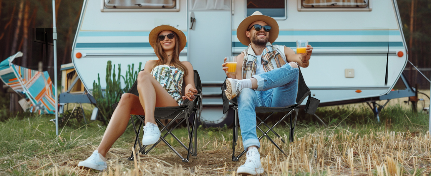 Набір складних кемпінгових стільців OVERMONT (2 шт.) до 135 кг з сумкою для транспортування - для саду, балкону, пляжу, риболовлі, чорний