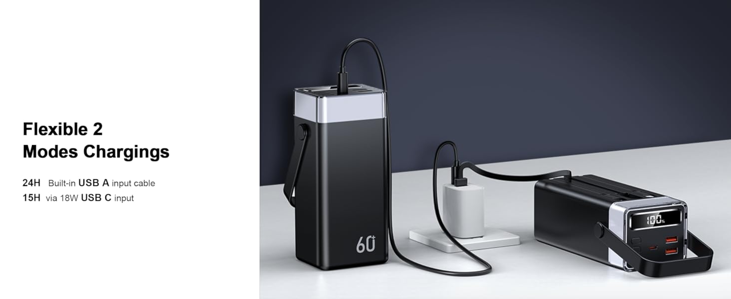 Powerbank 60000mAh 22,5W PD з USB-C, чорний: зовнішній акумулятор з 5 виходами та 2 входами, сумісний з iPhone, iPad, Samsung