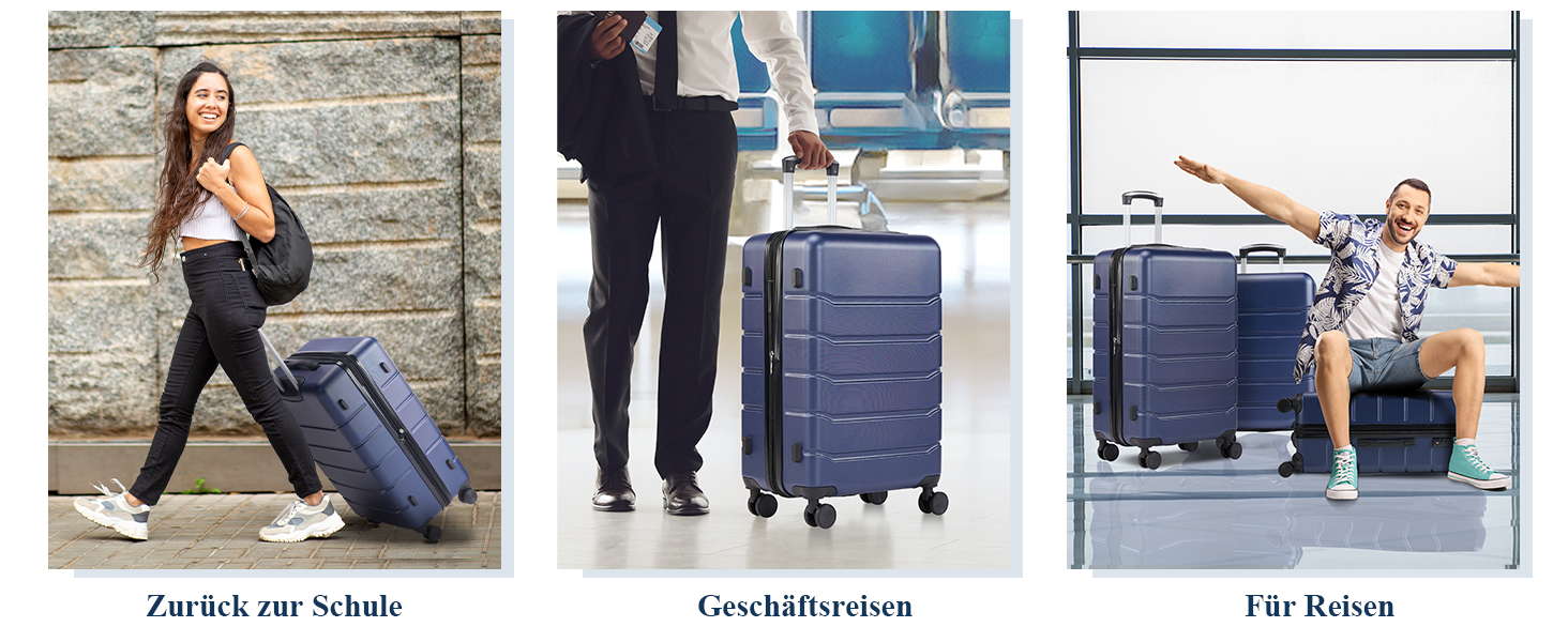 Набір валіз Dumos 3tlg. Hartschalenkofferset - міцний набір з трьох валіз з жорстким корпусом, телескопічною ручкою, замком та чотирма колесами (Xlx-blau)