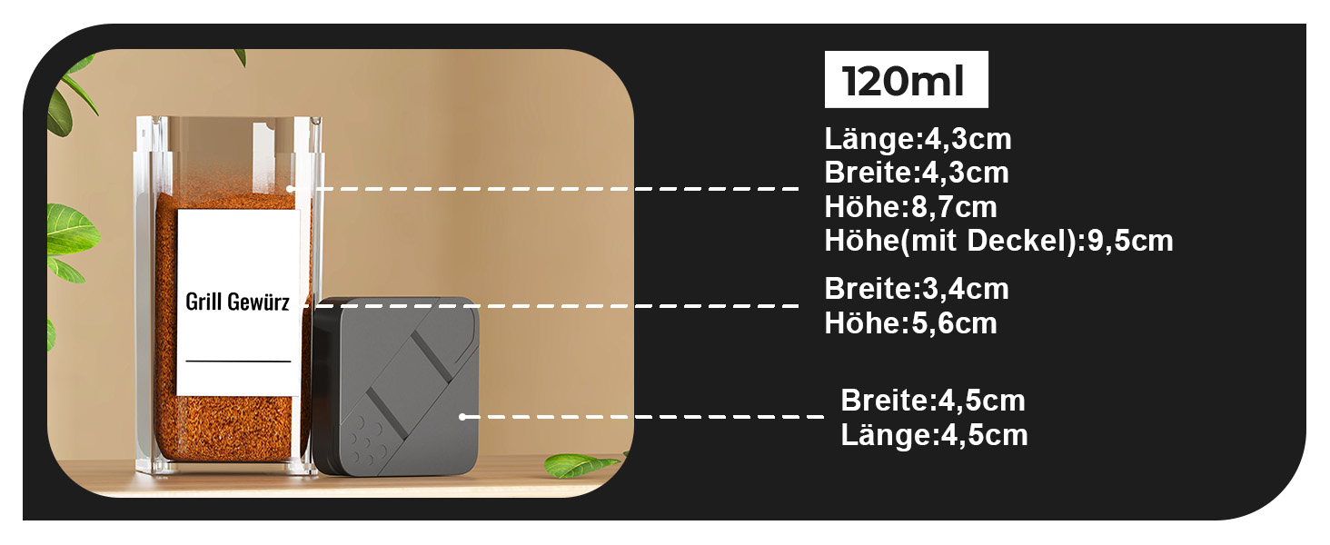 Набір баночок для спецій кутовий 12 шт. по 120 мл з кришкою, чорний