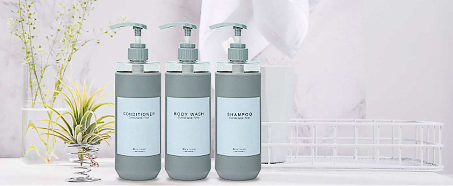 Набір дозаторів для душу Goyiseе, 3 шт, сірий (для мила та шампуню)