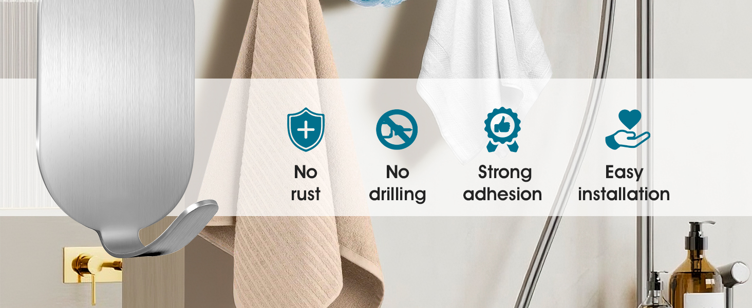 Крючки самоклеючі, 10 шт. з нержавіючої сталі 304, без свердління, для ванної, кухні та вітальні