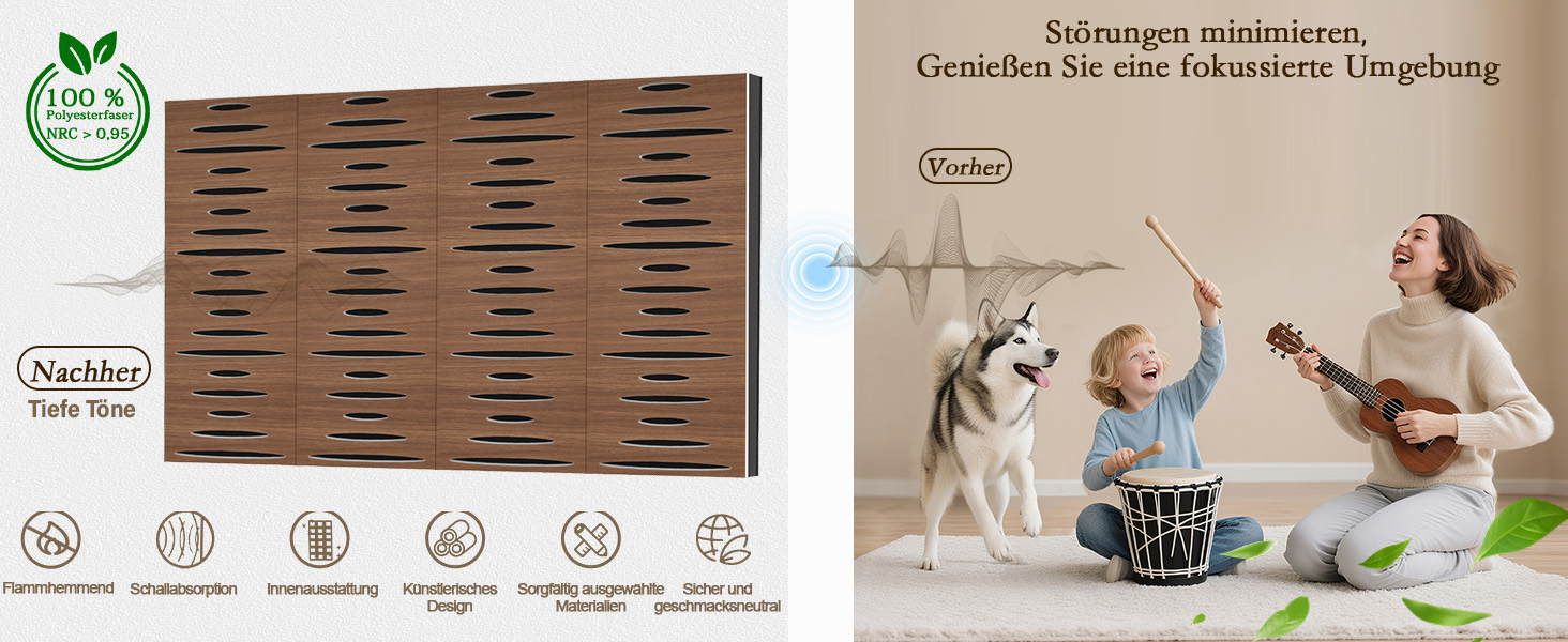 Акустичні панелі JBER для звукоізоляції стін, самоклеючі шумопоглинаючі плити з імітацією темного горіха (еліптичний візерунок), 60×30×4.5 см, 4 шт — для студії та дому