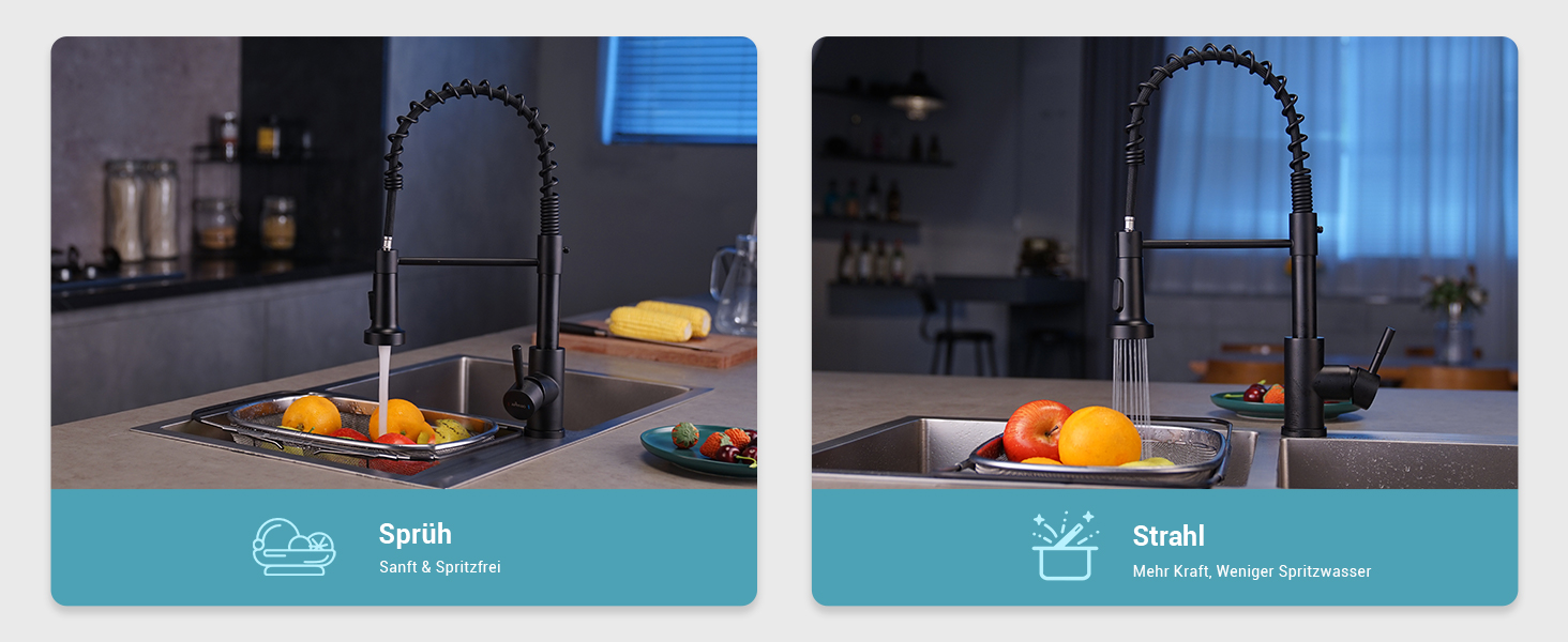 Кран кухонний APPASO 3-в-1 чорного кольору з трьома виходами, для фільтрації води, поворотний на 360°, з двома ручками, з нержавіючої сталі, низький тиск