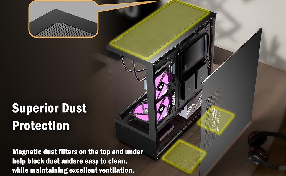 Корпус ПК KEDIERS G800-B50F з 5 вентиляторами PWM ARGB, Mid-Tower, чорний, з панеллю з загартованого скла
