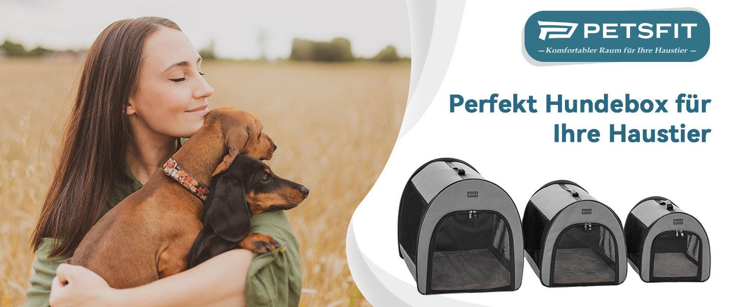 Складана переноска для собак та котів Petsfit сірого кольору S, з м'яким килимком та анти-відкривальною блискавкою