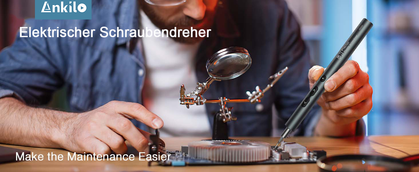 Ankilo Міні-електрошуруповерт 28-в-1: прецизійний набір викруток з LED-підсвічуванням для телефонів, годинників, ноутбуків (сірий)