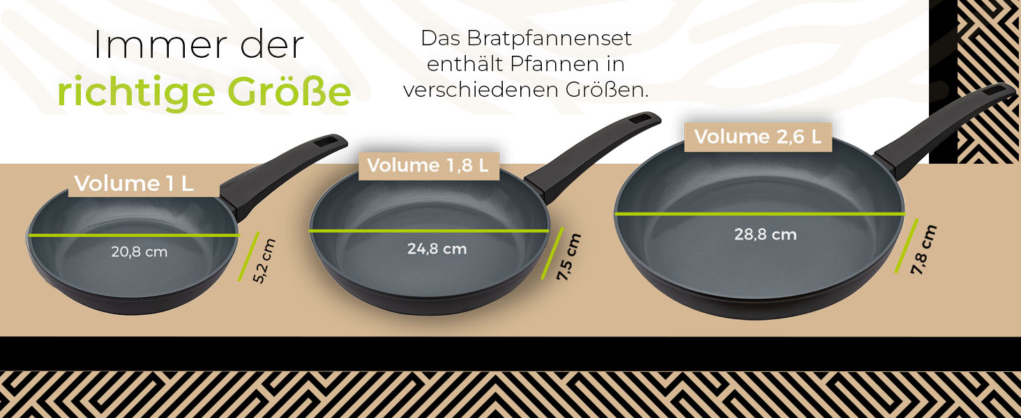 Набір сковорідок Be Living Delight 4 шт. (20/24/28 см + вок 28 см з кришкою), антипригарне покриття з кераміки, для індукційних плит, без PTFE та PFOA, чорний