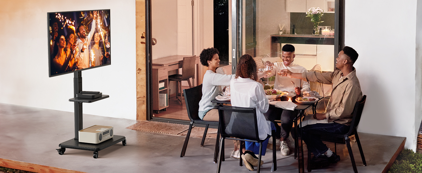 Підставка для телевізора Perlegear на колесах, 32-75 дюймів, до 50 кг, регульована висота, поворотна, нахилена, з підсвічуванням, VESA 600x400mm, PGTVMC27