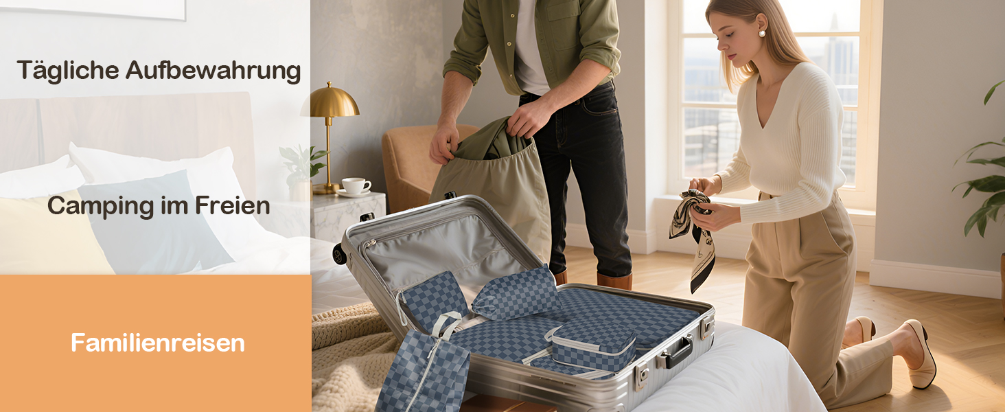 VnioLife Набори для пакування валізи - 8 шт. Органайзери для подорожей, компресійні кубики, синій та сірий