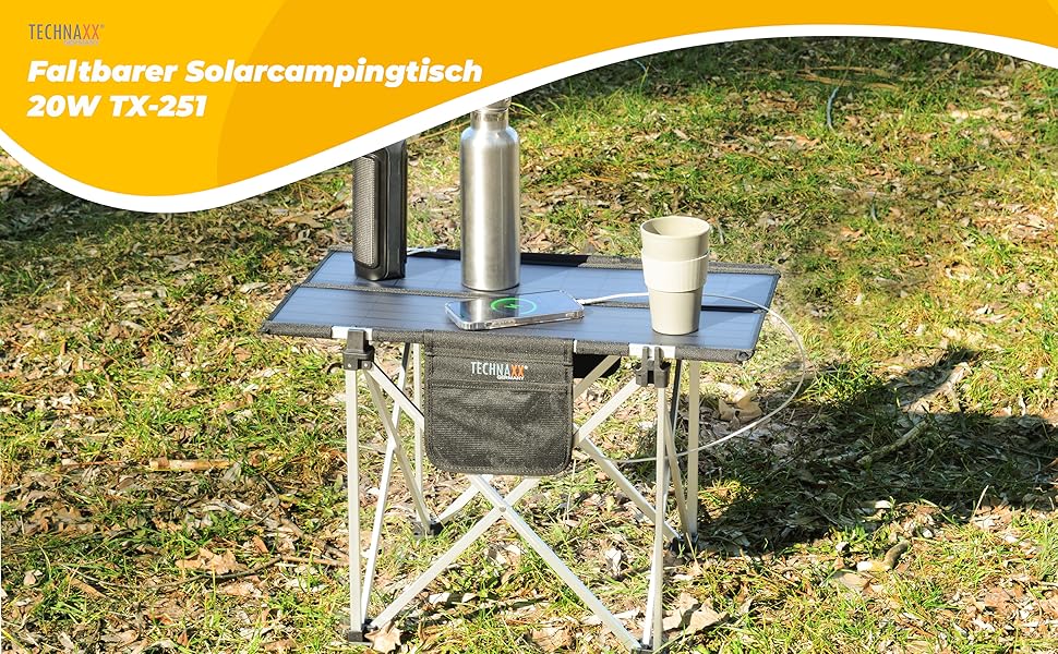 Сонячний кемпінговий стіл Technaxx 60W зі складаною панеллю та USB-зарядкою (TX-251)