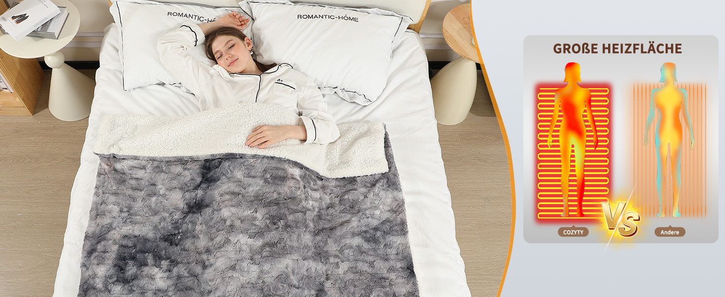 Електрична ковдра COZYTY 150x200 см з автовимкненням – фланель, 6 режимів нагріву, таймер, захист від перегріву, машинне прання (сірий, чорний)