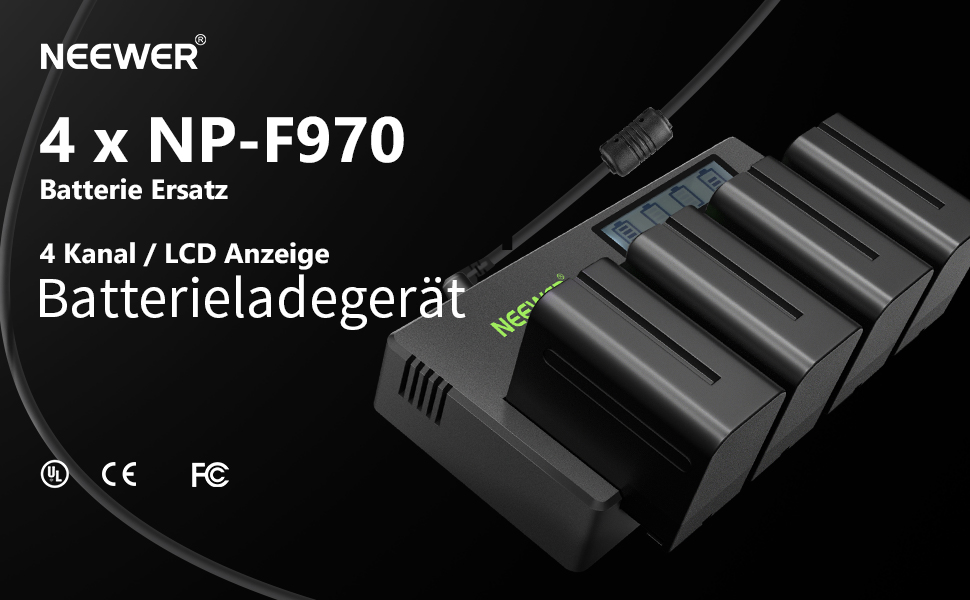 Зарядний пристрій NEEWER 4-канальний для акумуляторів Sony NP-F з LCD дисплеєм (NP-F550, F570, F750, F770, F930, F950, F960, F970, FM50, FM500H, QM71, QM91, QM71D, QM91D)