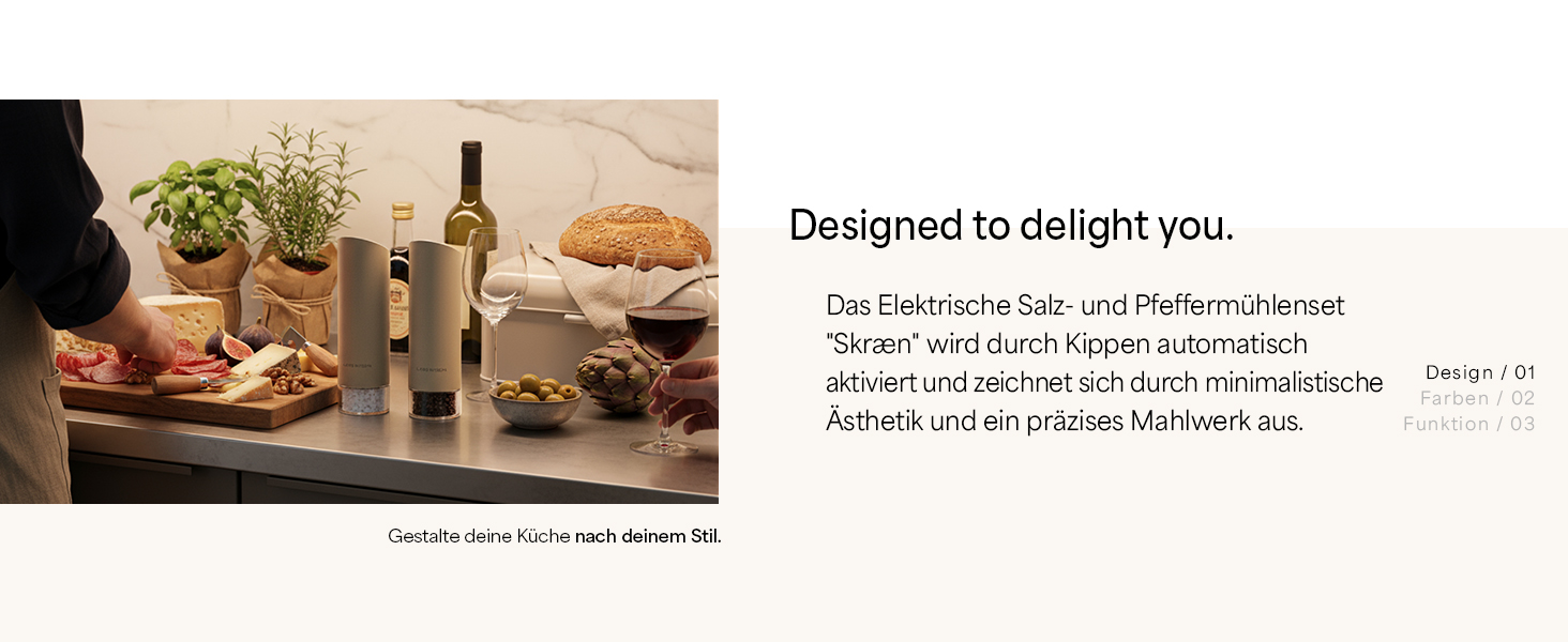 Електричні млини для солі та перцю LARS NYSØM Gravity Grinder - Набір з двох млинів, USB-C, регулювання помелу, для кухні (сірий)