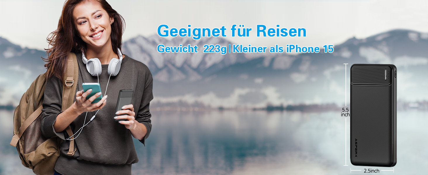 Power Bank AsperX 10000mAh (2 шт.) з USB-C, 4 порти, чорний+білий, для iPhone, iPad, Huawei, Tablet