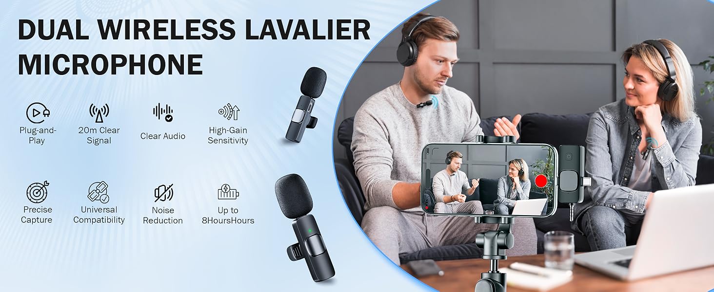 Беспроводной петличный микрофон для телефона/iPhone/iPad/камеры, мини-микрофон для стриминга, подавление шума, Plug & Play, идеален для видеосъемок, подкастов, YouTube, TikTok и интервью K15