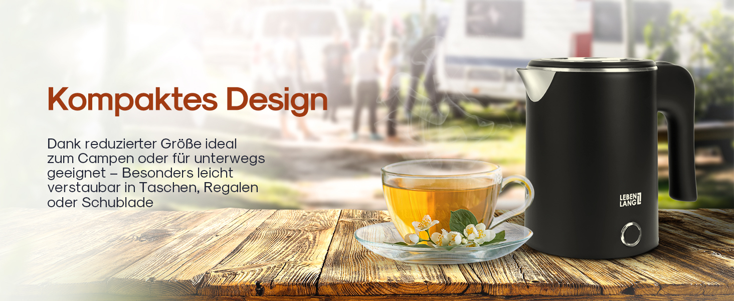 Електричний чайник для подорожей LEBENLANG Edelstahl 500 мл - нержавіюча сталь, BPA-Free, 600W, білий, енергоефективний, 0.5 л, для кемпінгу та подорожей (чорний)