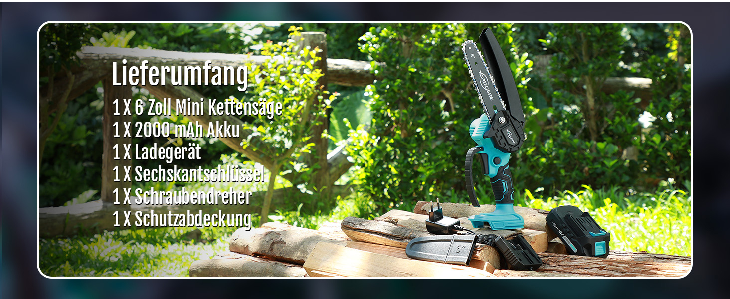 Mini акумуляторна ланцюгова пила Yardcare 6 дюймів з автоматичним змащенням, акумулятор та зарядний пристрій, для обрізки гілок та дерева