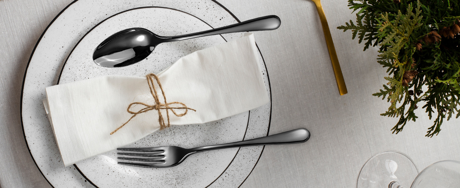 Набір столових приборів на 6 осіб Targzier 36 предметів: ложки, виделки, ножі для стейку. Якісний набір столових приборів з нержавіючої сталі, чорний колір, для сім'ї, вечірки, готелю, придатний для миття в посудомийній машині.