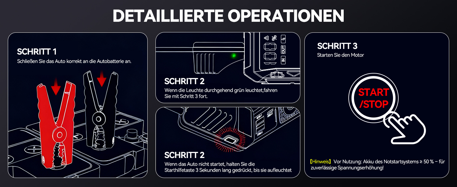 Powerbank для автомобіля TECKNET 4000A 12V: стартер, LED-ліхтарик, екран, кабель для авто, SUV, LKW, мотоциклів