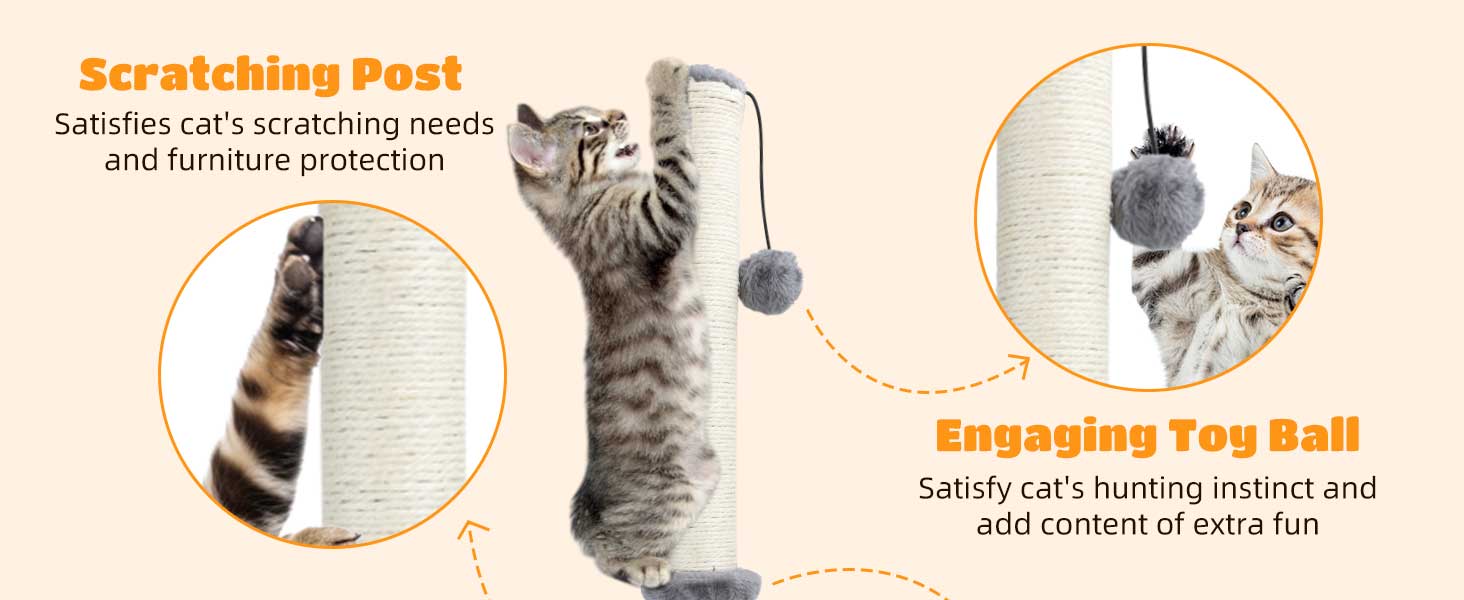 Котячий кігтетоп Nobleza, 80 см, сірий, з мотузкою та іграшкою