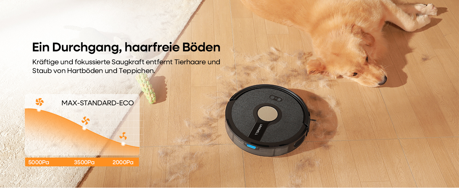 Робот-пилосос з функцією миття 5000Pa, 3-в-1 з часом роботи 180 хв, для тварин, з керуванням через додаток, чорний