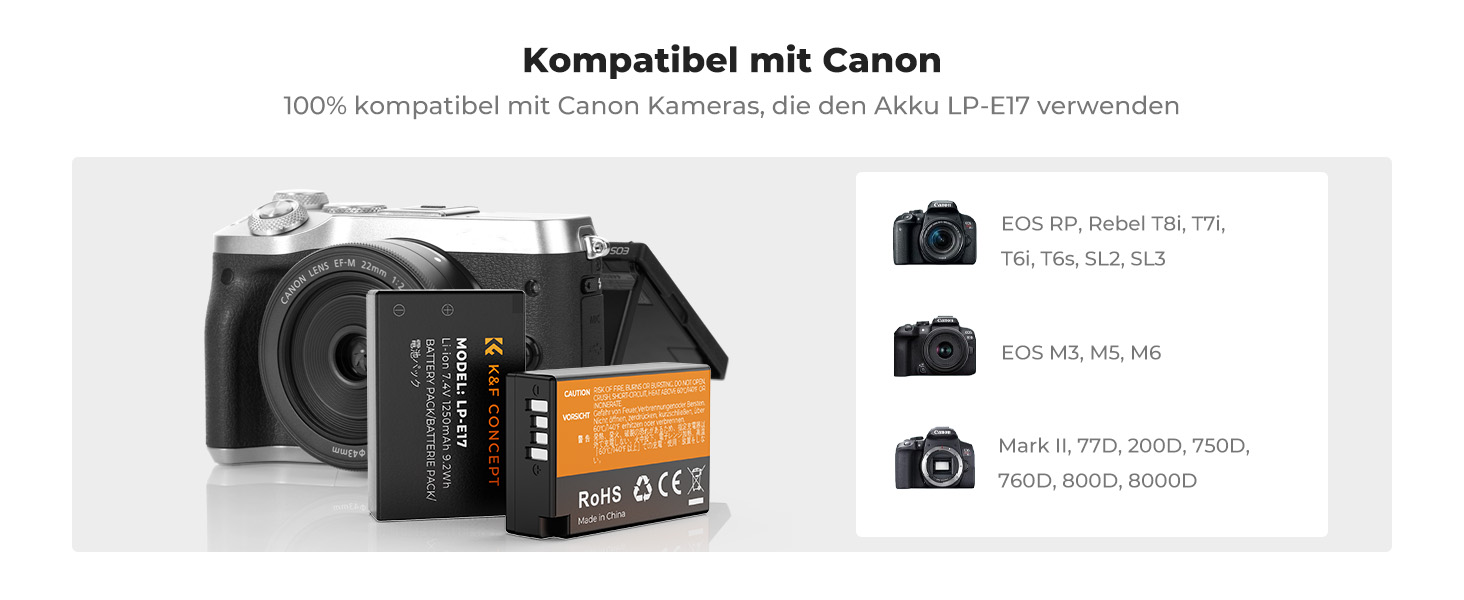 Акумулятор LP-E17 3шт. K&F Concept 1250mAh + LCD зарядний пристрій для Canon EOS RP, R10, R8, R50, Rebel T8i, T7i, T6i, SL2, SL3, 77D, 750D