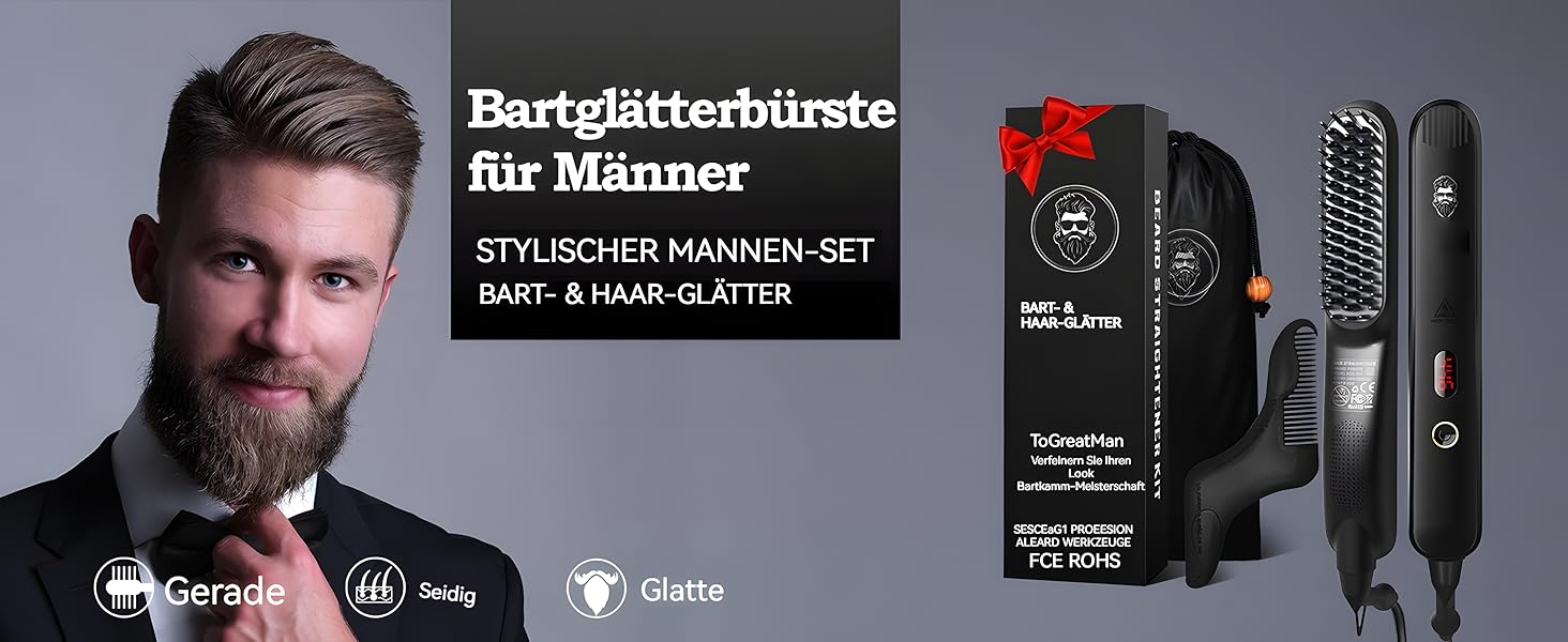 Електрична випрямляч для волосся TENTEK для чоловіків з регулюванням температури, іонізація, захист від опіків, чорний