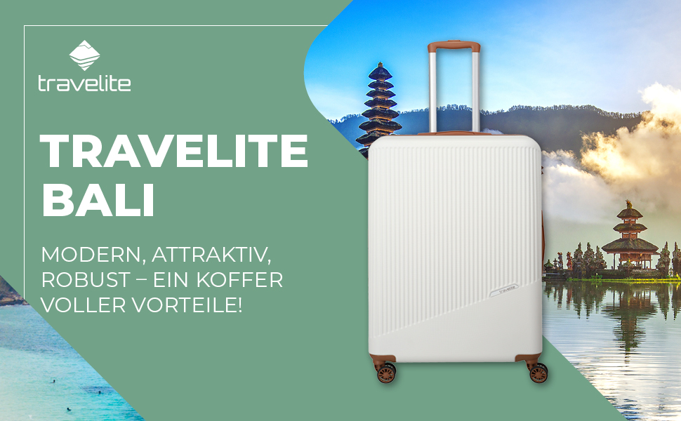 Тролей Travelite Bali 55x39x20 см, 2,5 кг, білий/cognac, з захисною оболонкою та кодовим замком. Підходить для ручної поклажі Lufthansa, Ryanair, easyJet