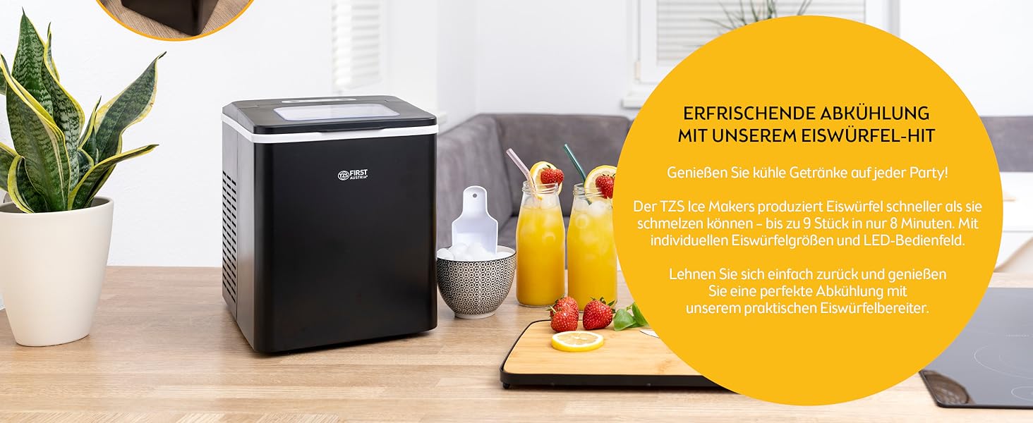 Льодогенератор First Austria 1.8л, 150W, компресорний, чорний - 12 кг/24год, швидке виробництво льоду (7-9 хв)