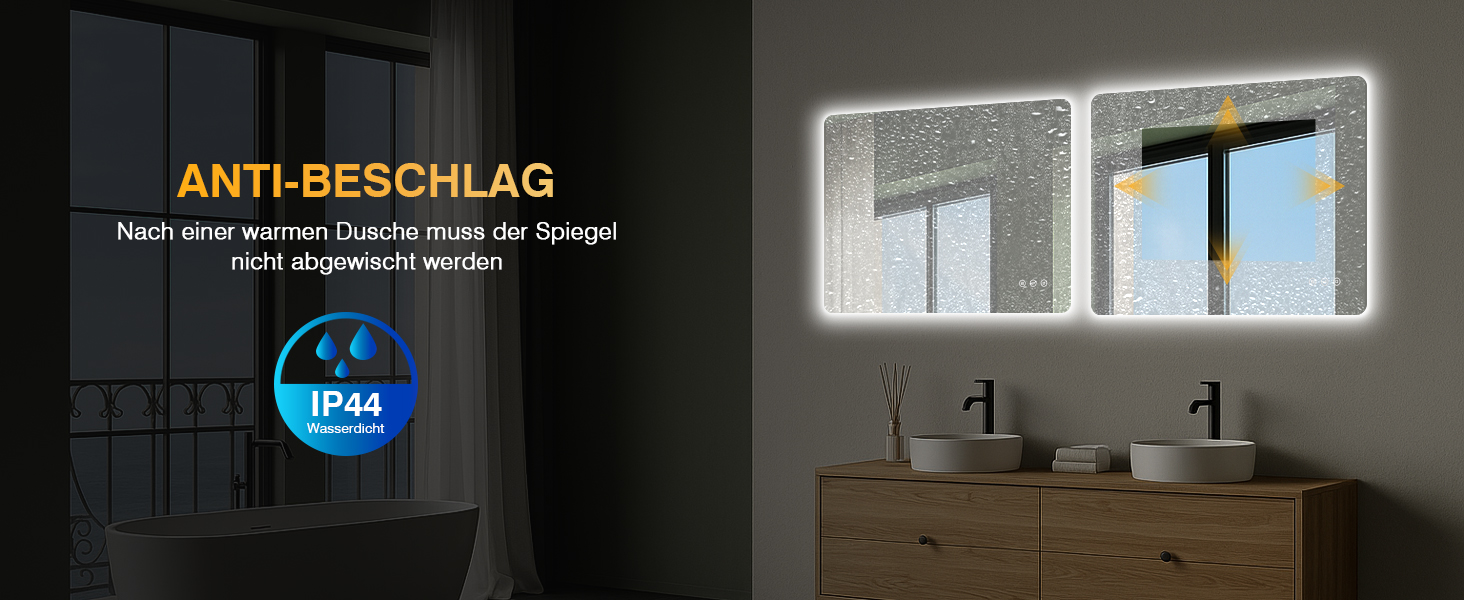 Дзеркало для ванної кімнати з підсвічуванням 50x70 см, LED, антизапарник, 3 кольори світла, регулювання яскравості, прямокутне, сенсорне управління, пам'ять, горизонтальна/вертикальна установка (без рамки, 3 кольори світла, регулювання яскравості, антизапарник)