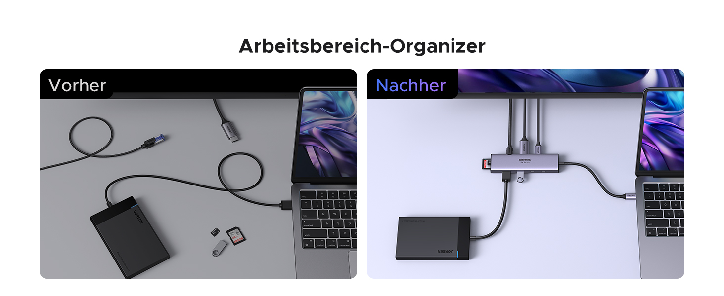 Хаб UGREEN Revodok 109 USB-C з HDMI 4K 60Hz, PD 100W, Gigabit Ethernet, SD/TF, 2xUSB-C, 2xUSB-A - сумісний з iPhone, MacBook, iPad, Surface, Galaxy