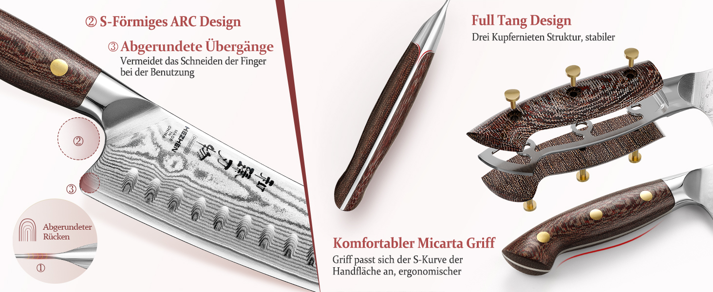 HEZHEN 21см ніж шеф-кухаря з дамаської сталі, 67 шарів, професійний кухонний ніж з дерев'яною піхвою, Full Tang ручка з Micarta