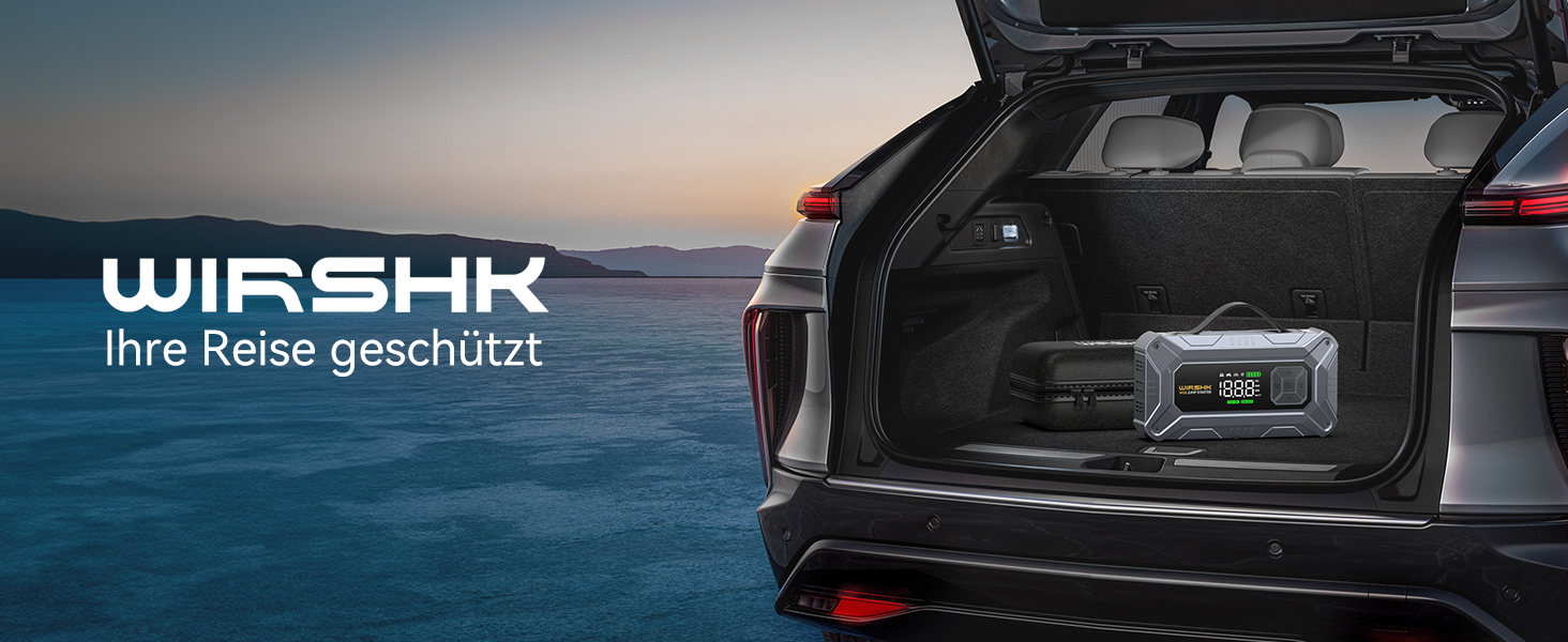 Портативний пусковий пристрій 8000A з повітряним компресором 160 PSI для бензинових та дизельних двигунів (до 10 л), з дисплеєм та аварійною світлодіодною лампою