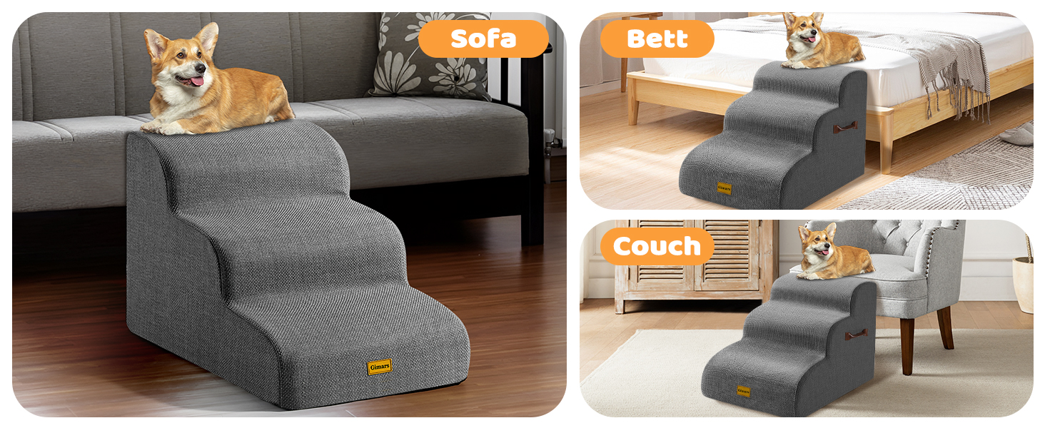 Сходинка для собак Gimars 30D з широкою сходинкою, 3 ступені, 40 см, знімний чохол та антиковзаюче покриття. Підходить для малих собак до дивану, ліжка, авто.