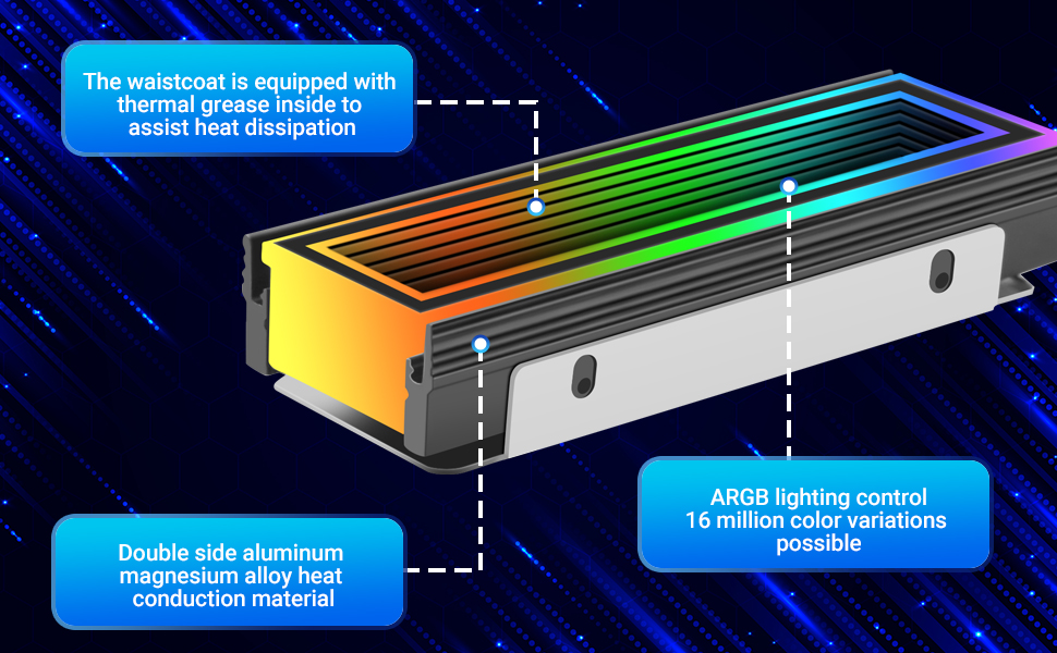Радіатор охолодження SSD M.2 2280 з ARGB підсвічуванням Gokelomg - для комп'ютерів NVMe