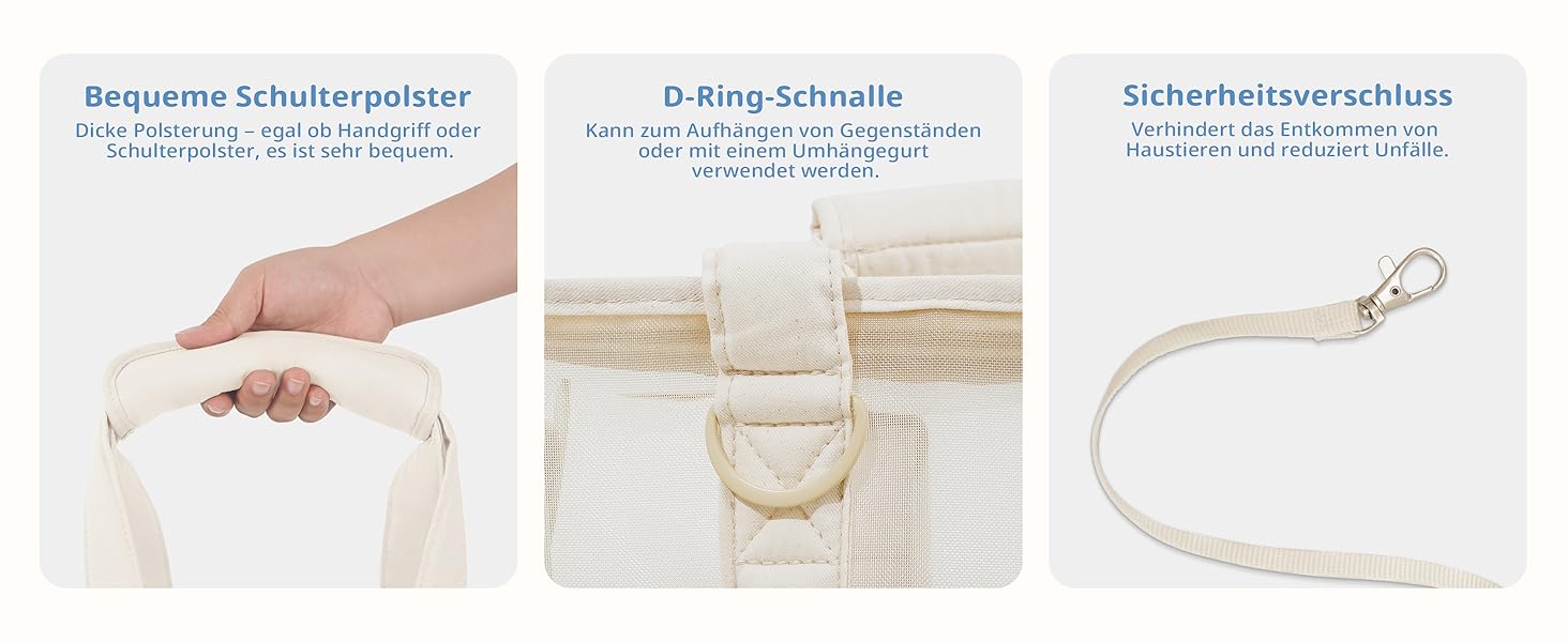 Транспортна сумка для собак, котів та кроликів – складана переноска з безпечним замком, сіткою для вентиляції та бічними кишенями – практична переноска для подорожей (Бежева, 34x16x25 см)