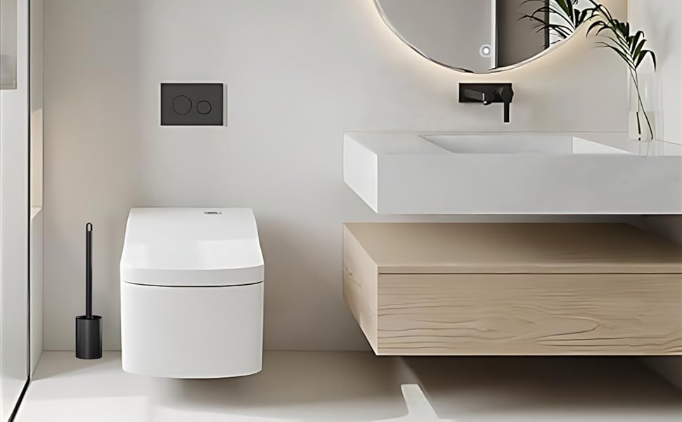 Силіконова щітка для унітазу Klobürste з нержавіючої сталі, чорна матова, з швидковисихним тримачем та 2 змінними насадками