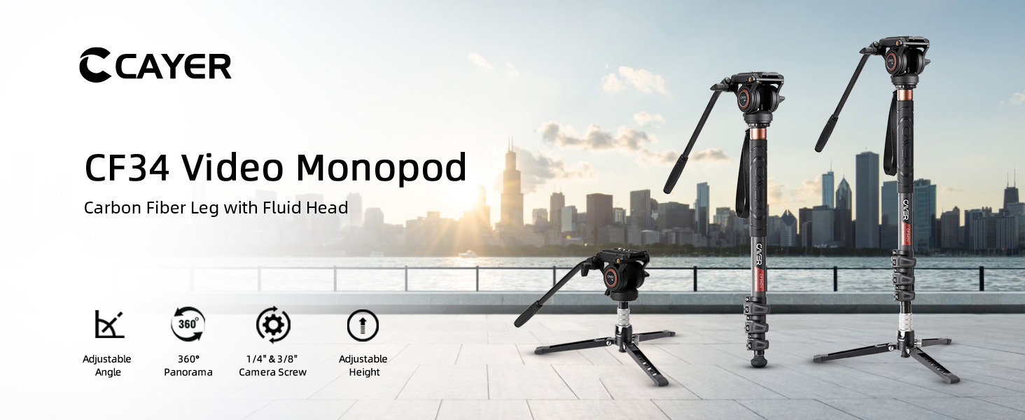 Штатив відео Cayer CF34DV з вуглецевого волокна 71 дюйм, з шарнірним голковим кріпленням та триногим основанням для DSLR-камер та відеокамер, з додатковою ковзною платформою