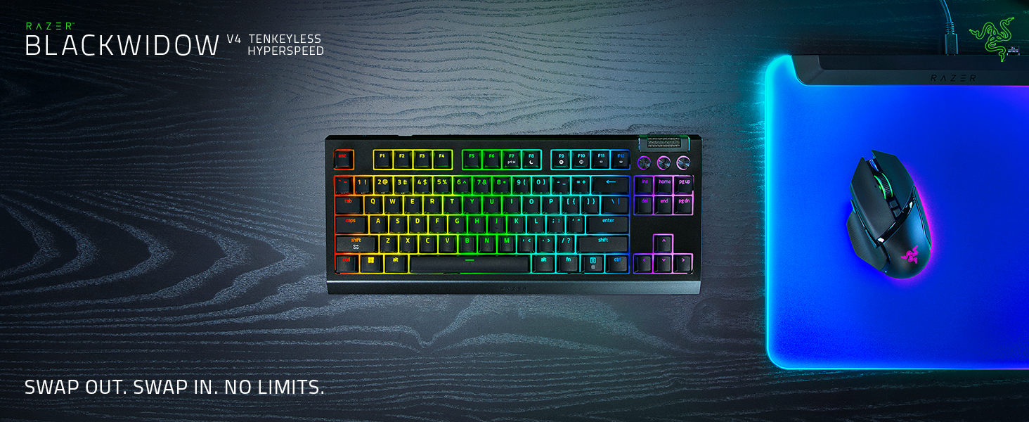 Механічна ігрова клавіатура Razer BlackWidow V4 TKL з зеленими перемикачами (RGB Chroma, 6 макро-клавіш, Doubleshot ABS-кейкапи, QWERTY US-розкладка)