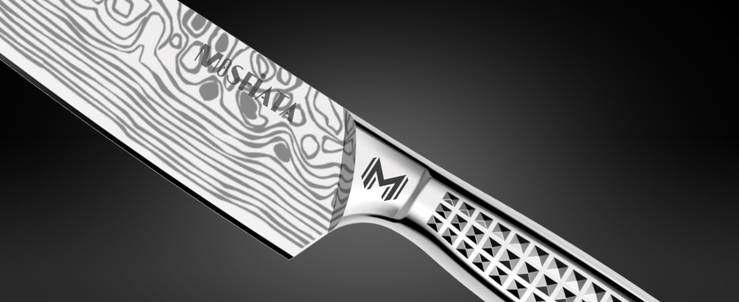 Набір кухонних ножів MOSFiATA, 5 шт. з нержавіючої сталі: кухонний, сантоку, універсальний, для хліба, для очищення з захистом пальців та подарунковою коробкою