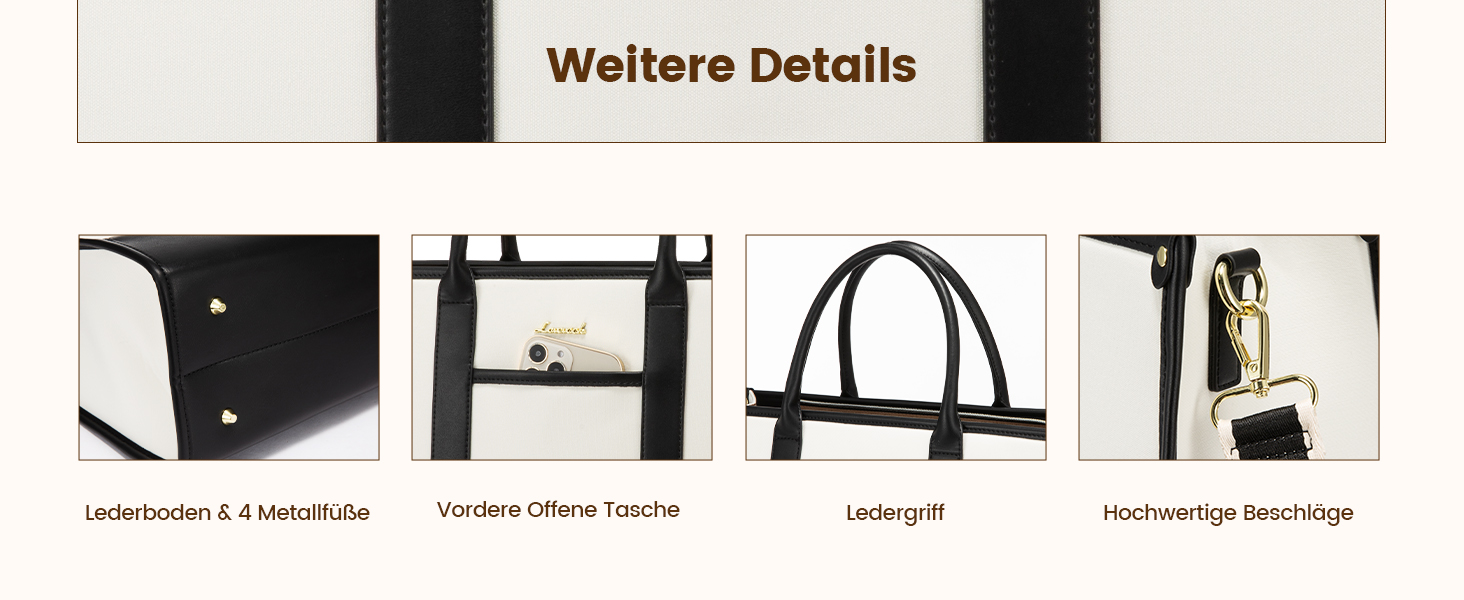 Сумка для ноутбука LOVEVOOK жіноча водонепроникна для роботи, університету (17 дюймів, чорно-бежева). Бізнес-сумка, портфель, сумка для вчителя зі шкіри.