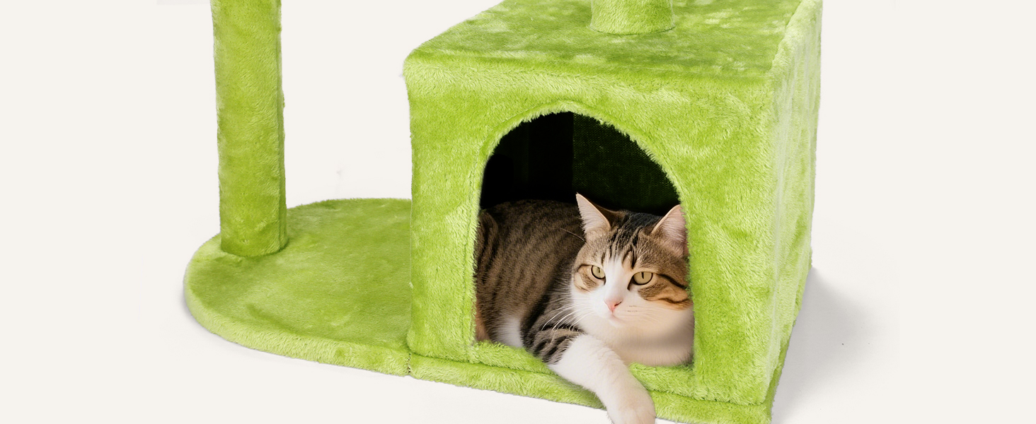Котячий будиночок-крізьбаум Eukue, 110 см, для великих котів, з будиночком та кошиком, зелений