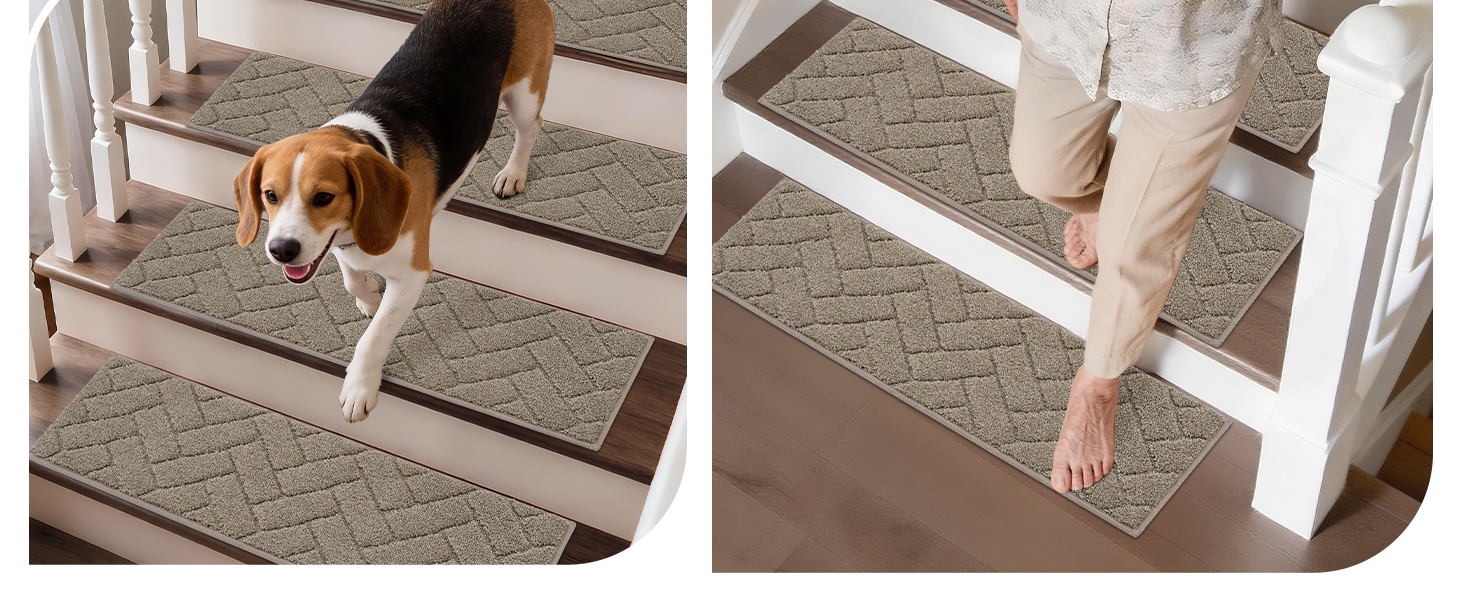 Килимки на сходи BEQHAUSE, 4 шт, 22x70 см, бежеві, антиковзкі, для дітей та літніх людей, машинне прання, TPE основа