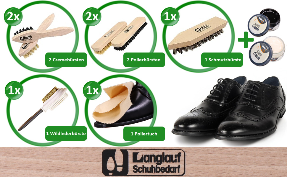 Набір для чищення взуття Langlauf Schuhbedarf Verona, 9 предметів, у коробці – ідеальний подарунок, засоби для догляду за взуттям, щітки, крем для взуття