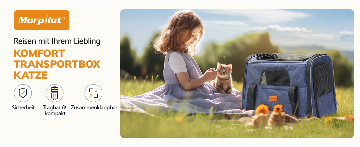 Транспортна переноска для котів та цуценят Morpilot до 5 кг, переноска для котів та собак, блакитна денім, 44 x 28 x 35 см, 44L, з надійними застібками, для відвідування ветеринара, авто, літак