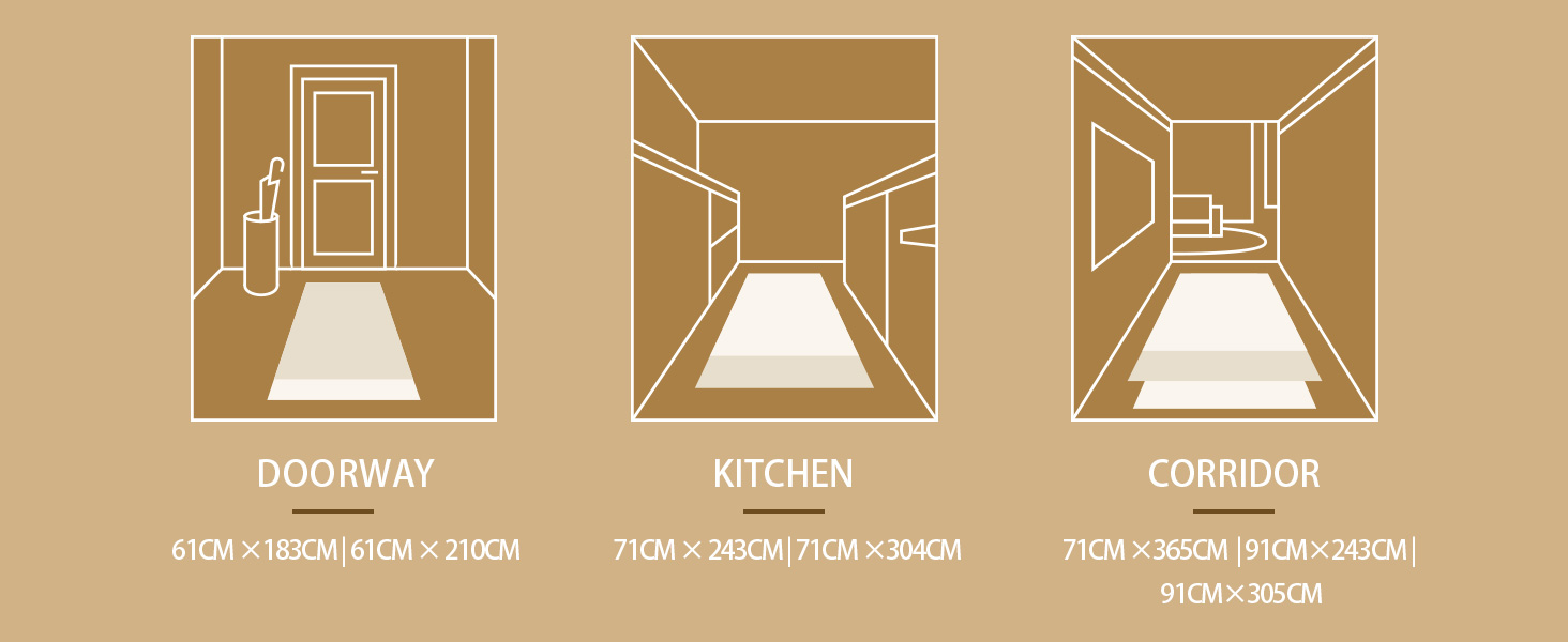 Килимок кухонний неслизький, 61x183 см, тканинний з гумовою основою, бежевий | COLOR&GEOMETRY