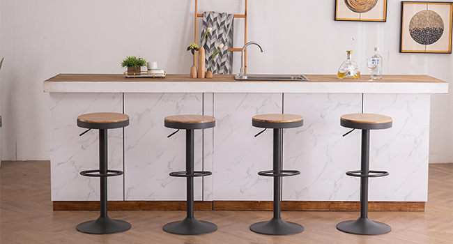 Kidol Adjustable Height Wooden Bar Stool with 360° Swivel - Industrial Modern Design for Kitchen Counter (Grey Wood)